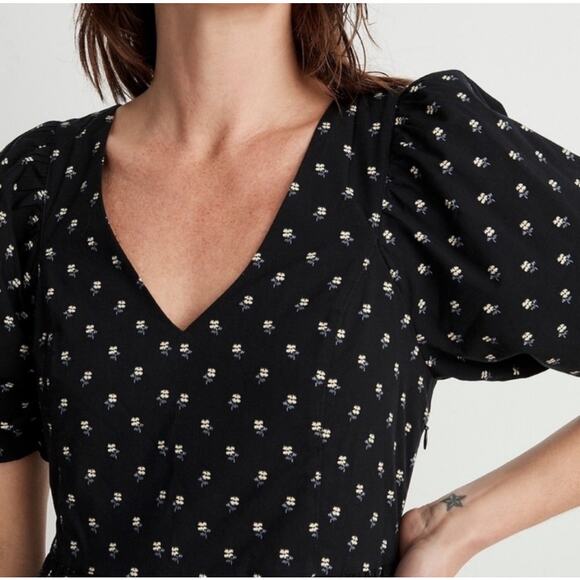 Madewell V-Neck Puff-Sleeve Mini Dress in Floral Ikat XL - Picture 2 of 7